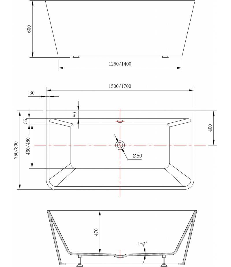 CADA ACRIL FREESTANDING 170X80 CM LINEA WALL - imagine 4
