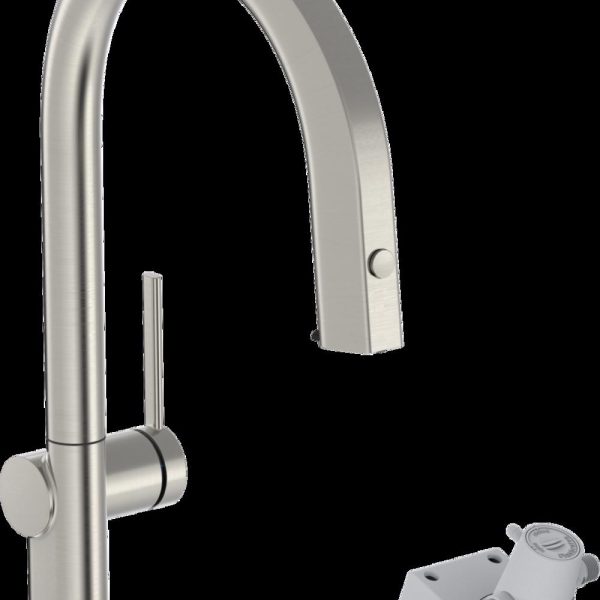 BATERIE BUCATARIE AQITTURA M91 , CU SISTEM FILTRARE SI PIPA EXTRACTIBILA 1 JET, FINISAJ INOX