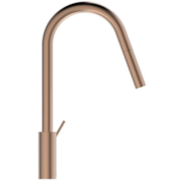 BATERIE BUCATARIE GUSTO, PIPA INALTA PIVOTANTA 360, EXTRACTIBILA, BRUSHED GOLD