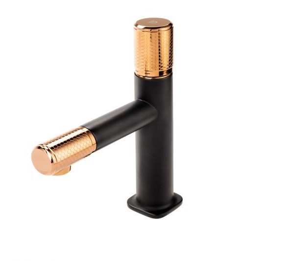 BATERIE LAVOAR ARDESIA CU VENTIL CLICK-CLACK, NEGRU-ROZ AURIU