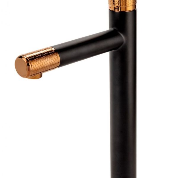 BATERIE LAVOAR INALTA ARDESIA CU VENTIL CLICK-CLACK, NEGRU-ROZ AURIU