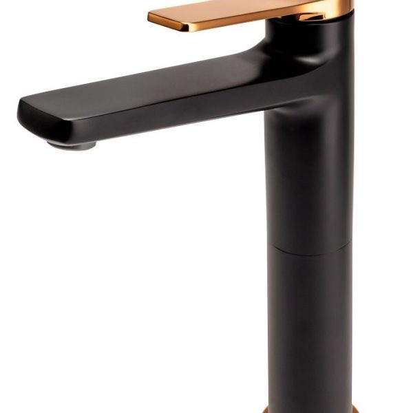 BATERIE LAVOAR INALTA SEPPIA CU VENTIL CLICK-CLACK, NEGRU-ROZ AURIU