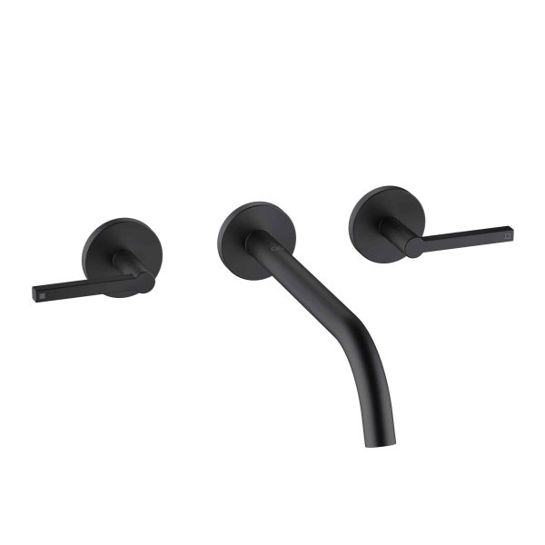 BATERIE LAVOAR NOVA FONTE PURISTIC, MANERE ARIPA, MONTAJ PE PERETE INCASTRAT, 3 TRECERI, NEGRU MAT