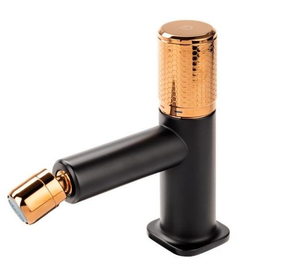 BATERIE STATIVA BIDEU ARDESIA CU VENTIL , NEGRU-ROZ AURIU