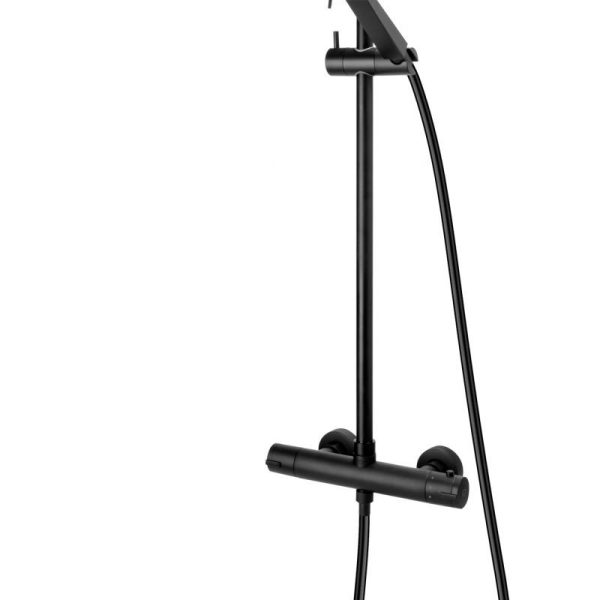 COLOANA DUS ANIMA BLACK, CU BATERIE TERMOSTATATA, BARA DUS REGLABILA, CAP DE DUS FIX ROTUND, PARA SI FURTUN DE DUS, NEGRU