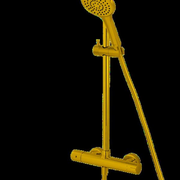 COLOANA DUS ANIMA, CU BATERIE TERMOSTATATA, BARA DUS REGLABILA, CAP DE DUS FIX ROTUND, PARA SI FURTUN DE DUS, AURIU LUCIOS