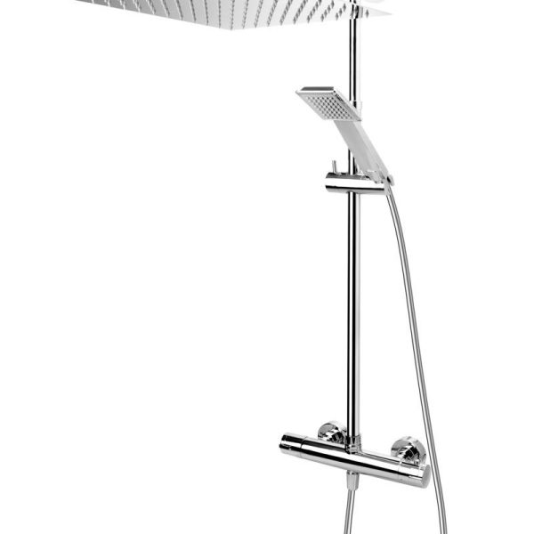 COLOANA DUS ANIMA QUADRO, CU BATERIE TERMOSTATATA, BARA DUS REGLABILA, CAP DE DUS FIX PATRAT, PARA SI FURTUN DE DUS, CROM