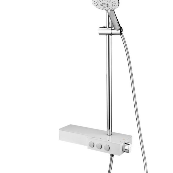 COLOANA DUS TEMPRA, CU BATERIE DUS, BARA DUS REGLABILA, CAP DE DUS FIX ROTUND, PARA SI FURTUN DE DUS, CROM-ALB