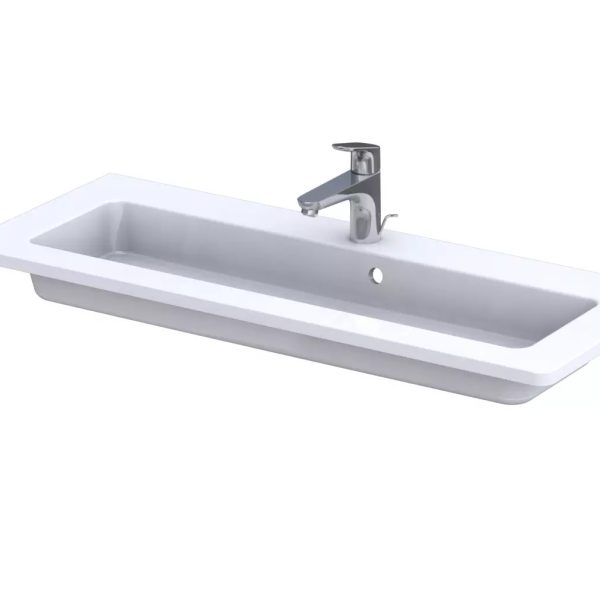 LAVOAR ANNABELLE 100 CM, MARMURA COMPOZITA, CU 2 CUVE, ALB NOU