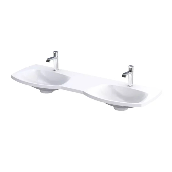 LAVOAR LOUIS 144X48, DOUA CUVE, MARMURA COMPOZITA, ALB MAT