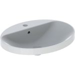 LAVOAR ÎNCORPORAT GEBERIT VARIFORM, OVAL, CU BANC CU ORIFICII DE ROBINET B-60CM, T-48CM, PREAPLIN VIZIBIL, GLAZURAT ALB