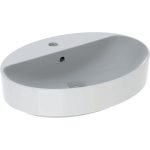 LAVOAR PE BLAT GEBERIT VARIFORM, OVAL, CU BANC CU ORIFICII DE ROBINET B-60CM,T-45CM, PREAPLIN VIZIBIL, ALB