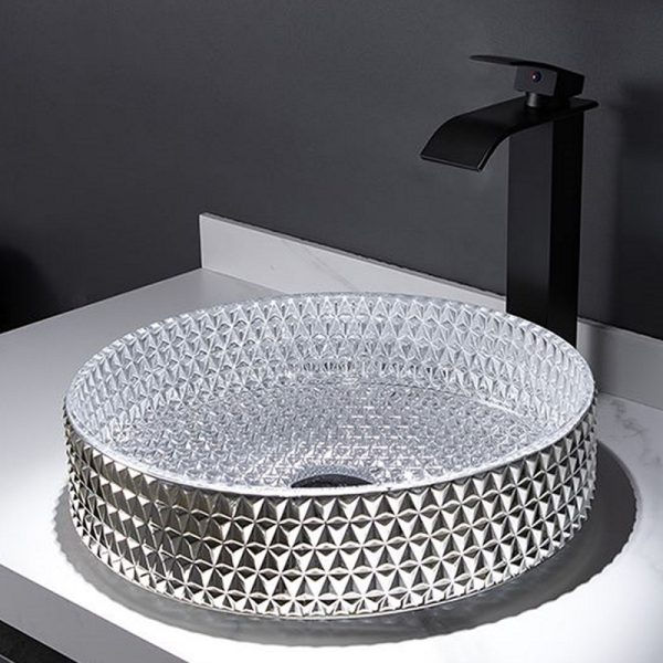 Lavoar sticla argintiu pe blat 40x40