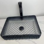 Lavoar sticla negru pe blat 46x33