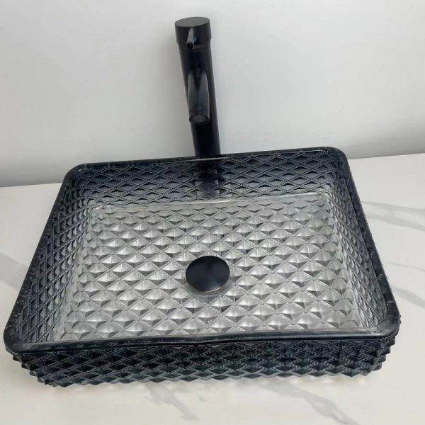 Lavoar sticla negru pe blat 46x33