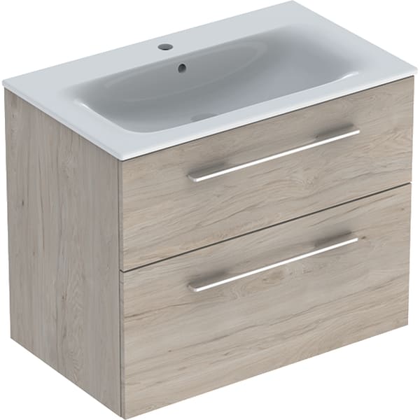 MOBILIER 80 CM SELNOVA SQUARE CU LAVOAR, DOUA SERTARE,NUC AMERICAN HICKORY DESCHIS