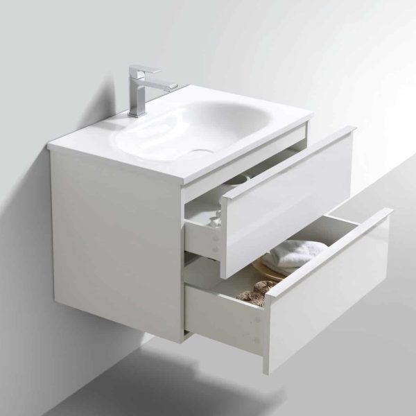 MOBILIER ANNEMARIE 74.4X47.5X50CM, 2 SERTARE , ALB LUCIOS CU LAVOAR MARMURA COMPOZITA