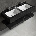 Mobilier baie compozit ceramic 2 lavoare negru - imagine 2