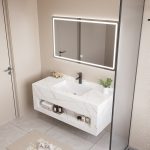 Mobilier baie compozit alb auriu ceramic LJ-100-WHRS-B 1000x500x420 - imagine 2