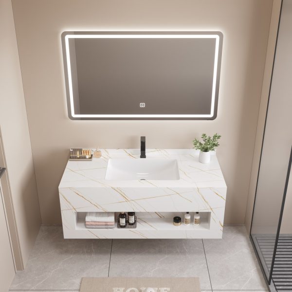 Mobilier baie compozit alb auriu ceramic LJ-100-WHRS-B 1000x500x420