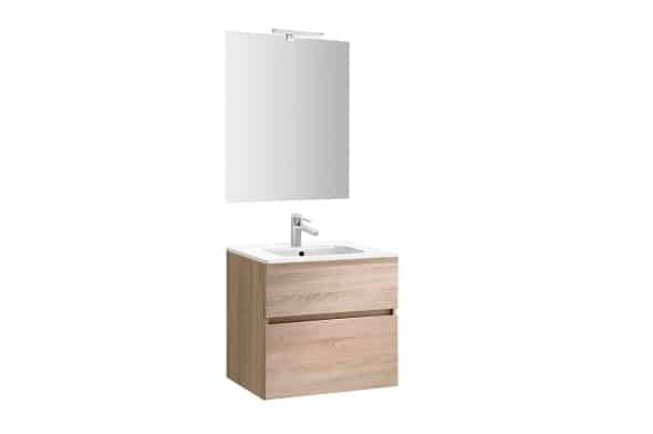 MOBILIER JADE 60 CM + LAVOAR SMILE + OGLINDA CU SPOT ROBLE BARDOLINO