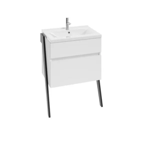 MOBILIER OP-ARTY 60, 63.5X40.2X79.9 CM,  2 SERTARE SOFT-CLOSE, ALB LUCIOS, PICIOARE NEGRU MAT