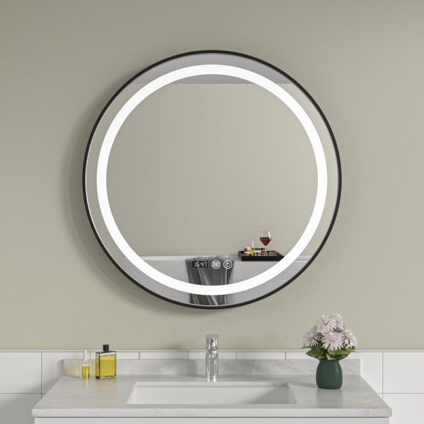 Oglinda baie led rotunda 70x70 rama neagra