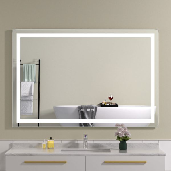 Oglinda baie led 120x80 cu functie dezaburire si ceas digital