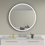 Oglinda baie 90x90 rotunda cu dezaburire. Rama neagra