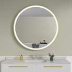 Oglinda baie 90x90 rotunda cu dezaburire. Rama aurie