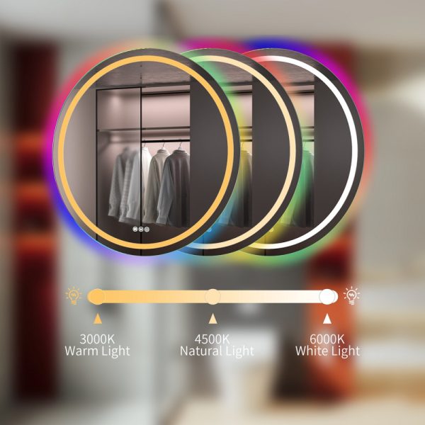 Oglinda baie cu led RGB 90x90 rotunda cu dezaburire