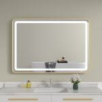 Oglinda baie led 100x70 cu rama aurie din aluminiu. Trei tipuri de culoare - imagine 2
