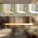 Oglinda baie led 100x70 cu rama aurie din aluminiu. Trei tipuri de culoare