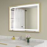 Oglinda baie led 100x70 cu rama din aluminiu aurie - imagine 2