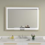 Oglinda baie led 100x70 cu rama din aluminiu aurie