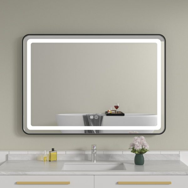 Oglinda baie led 100x70 cu rama neagra din aluminiu si dezaburire