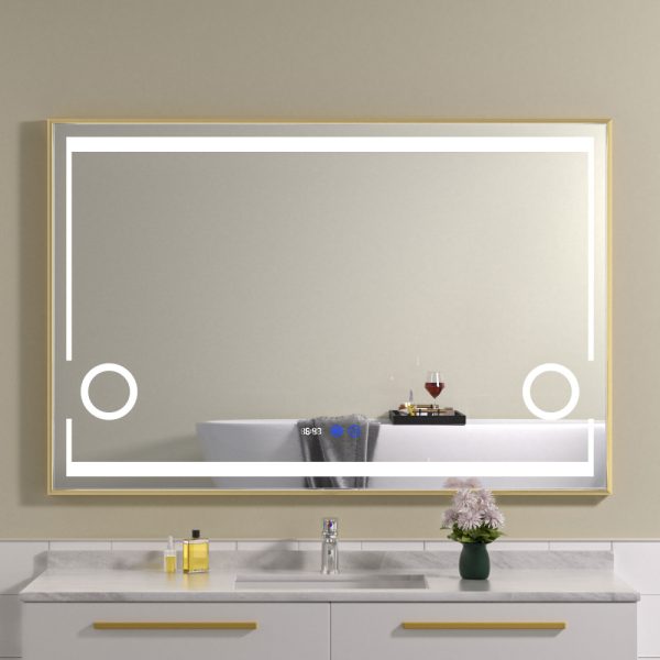 Oglinda baie led 120x80 cu oglinda cosmetica. Rama aurie