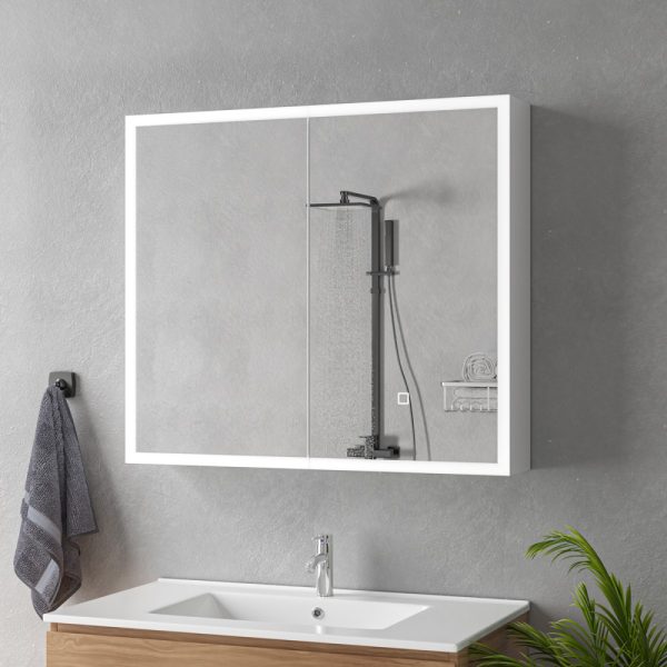 Oglinda baie led cu dulap suspendat 80x70x15