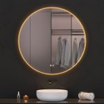 Oglinda baie led rotunda 90x90 cu rama aurie. Trei tipuri de iluminare - imagine 2