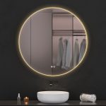 Oglinda baie led rotunda 90x90 cu rama aurie. Trei tipuri de iluminare - imagine 3