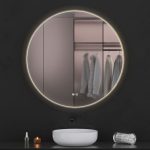 Oglinda baie led rotunda 90x90 cu rama aurie. Trei tipuri de iluminare - imagine 4