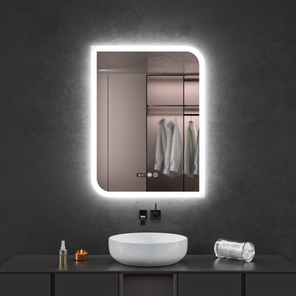 Oglinda baie led 60x80 dezaburire si ceas digital