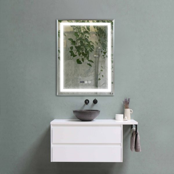 Oglinda baie 60x80 cu led si dezaburire. Rama argintie