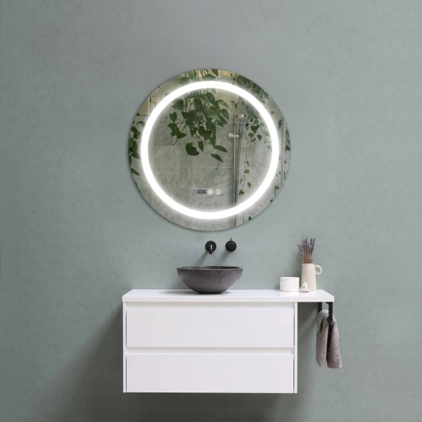 Oglinda baie 70x70 rotunda led si dezaburire