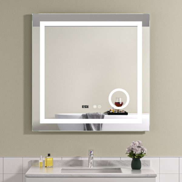 Oglinda baie led 80x80 patrata cu dezaburire si oglinda cosmetica