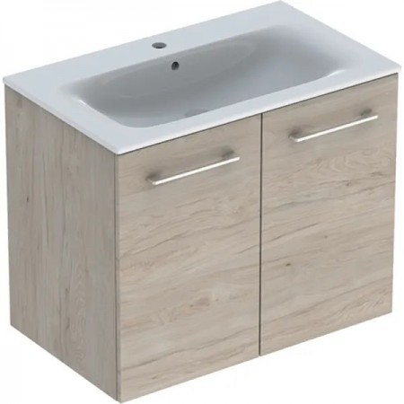 SET LAVOAR CU MARGINE INGUSTA SI MOBILIER SELNOVA SQUARE CU 2 USI 80  NUC AMERICAN HICKORY DESCHIS
