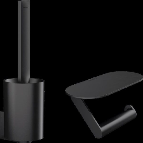 SET PERIE WC SI SUPORT HARTIE IGIENICA FARA APARATOARE WALLSTORIS, NEGRU MAT