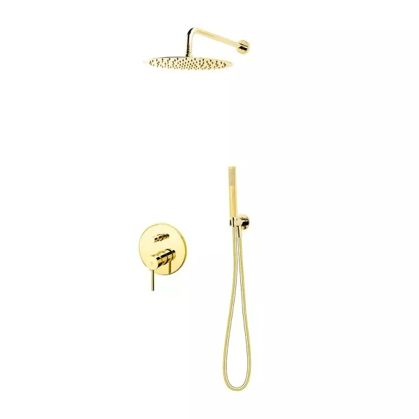 SISTEM DUS 6 IN 1 FLUSSO, BATERIE INCASTRATA 2 IESIRI, CAP DUS FIX, BRAT, PARA, FURTUN SI RACORD PENTRU BATERIE INCASTRATA, AURIU LUCIOS