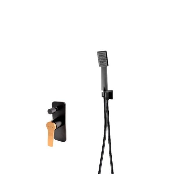 SISTEM DUS 6 IN 1 SEPPIA, BATERIE INCASTRATA 2 IESIRI, CAP DUS FIX, BRAT, PARA, FURTUN SI RACORD PENTRU BATERIE INCASTRATA, NEGRU-ROZ AURIU