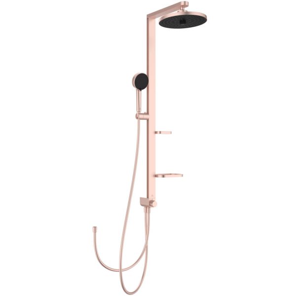 SISTEM DUS CERAFLOW ALU+, CAP DUS 260 MM 2 JETURI, FURTUN 1750MM SI PARA 100MM 2 JETURI, FURTUN CONECTOR 800 MM, ROSE (SE POATE CONECTA LA ORICE BATERIE DE DUS )